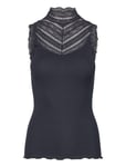 Silk Top W/ Lace Navy Rosemunde