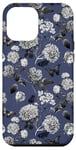 iPhone 13 Pro Max Vintage Black and White Florals on Dark Blue Case