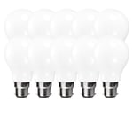 9 Watts GLS B22 BC Bayonet LED Light Bulb Opal Cool White Dimmable, Pack of 10