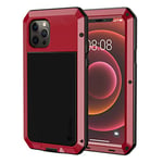 Lanhiem Case for iPhone 12 Mini Cover Heavy Duty Shockproof Tough Armour Metal Cases with [Tempered Glass Screen Film], 360 Full Body Protective Case Cover for iPhone 12 Mini -Red