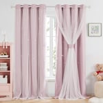 Deconovo Blackout Curtains 84 Drop Thermal Insulated Double Layer with Net, Hollow Out Star Pattern Curtains for Girls Bedroom with Tie Backs 52x84 Inch Baby Pink 2 Panels