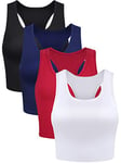 BOAO 4 Pieces Basic Crop Tank Tops Sleeveless Racerback Crop Top for Women(Black, White, Wine Red, Navy Blue,Medium)