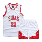 OKMJ 23# Jersey Jordan Enfants Basketball Jersey, Vêtements de Bulls Ensemble Sport de Maille Twill, Costume à 2 pères Débardeur + Short. White-L