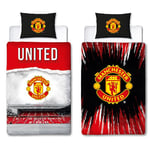 Manchester United FC Official Single Duvet Cover Set, Theatre Design | Red Reversible 2 Sided Football Stadium Bedding Cover Official Merchandise Including Matching Pillow Case