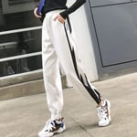 haochenli188 Women Drawstring Sport Pants Female Fashion Side Stripe Loose Jogging Trousers Ladies High Waist Casual Pants L White