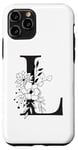 Coque pour iPhone 11 Pro Lettre L noire avec initiale florale monogramme