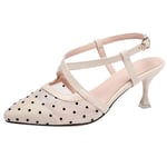 Mediffen Fashion Ladies Polka Dot Ankle Strap Pointed Toe Sandals Women Kitten Heels Fashion Evening Party Prom Sandals Summer Shoes Apricot Size 42 Asian