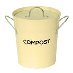 Cream Compost Caddy with inner bucket - Kitchen Compost Bin - Metal Pail