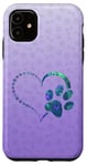 Coque pour iPhone 11 Bleu sarcelle/violet/motif patte de chien avec empreintes de pattes
