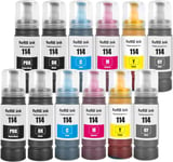 114 Encre Compatible avec Epson 114 Bouteille d'encre Multipack pour ET-8500 ET-8550 (12-Pack,2 Noir/2 Photo Noir/2 Cyan/2 Magenta/2 Jaune/2 Gris)