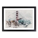 Big Box Art Golden Gate Bridge Vol.2 Watercolour Framed Wall Art Picture Print Ready to Hang, Black A2 (62 x 45 cm)