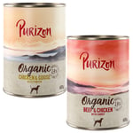 Purizon luomu -säästöpakkaus 12 x 400 g - lajitelma: 6 x luomukana & luomuhanhi, 6 x luomunauta & luomukana