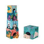 Janod - Pyramide Bébé en Carton et Figurines en Bois Animaux - Jouet d'Eveil Premier Age - Jeu Educatif - Observation et Coordination - Partenariat WWF - Carton Certifié FSC - Dès 1 an, J08623