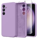 GVIEWIN Compatible with Samsung Galaxy S24 Plus Case with Screen Protector,Compatible with Magsafe,Silicone Camera Fullbody Protection Shockproof Anti-scratch Soft Microfiber Lining, Light Purple