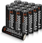 Piles Aa, Batterie Rechargeable Aa 3000Mah, Temps De Recyclage Ni-Mh 1200, Performances Haute Capacité, Lot De 16 Avec 4 Étuis