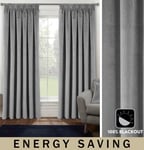 Grey Velvet 100% Blackout Pair of Curtains Tape Top - 90 x 90 inch (229x229cm)