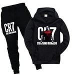 CR7 Ronaldo Barn Pojkar Skola Träningsoverall Set Hoodie Sweatshirt Pullover Topp Byxor Sportkläder Svart Black 130 cm