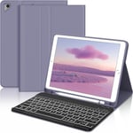 Coque Clavier Pour Ipad 6eme/5eme Generation 9.7"", Ipad Air 2/1-2014/2013, Ipad 6e/5e Generation 2018/2017, Azerty Clavier Rétro-Éclairé Bluetooth Détachable Housse Avec Pen Holder, Violet