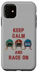 Coque pour iPhone 11 Casque rétro vintage, Go Kart Car Racing, Keep Calm & Race On