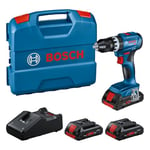 Bosch Professional 18V System Cordless Impact Drill Driver GSB 18V-45 (rotational Speed of 1,900 RPM, incl. 3X 4.0 Ah ProCORE Batteries, Charger GAL 18V-40, in L-Case)