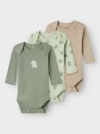 Name It Body 3-Pack Long Sleeve Sea Foam Elephant - Gutt - Grønn - 62