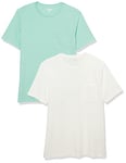 Amazon Essentials Men's T-Shirt Slim-Fit Short-Sleeved Crewneck Pocket, Pack of 2, White/Aqua Blue, XXL