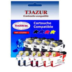 Lot de 10 cartouches d'encre compatibles type T3AZUR pour LC3219 XL pour Brother MFC J6730DW J6930DW - T3AZUR (Noir et Couleur)