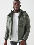 EA7 Emporio Armani Outline Logo Padded Hood Jacket - Khaki, Khaki, Size 2Xl, Men