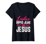 Womens Lash Artist Father Lashes Ripped Jeans And Jesus V-Neck T-Shirt