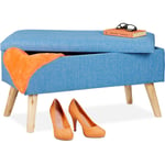 Relaxdays Banc de rangement, rembourré, pieds bois, banquette , coffre avec revêtement tissu HxLxP:39 x77x 39cm,bleu