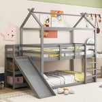 Lit superposé pour Enfant, lit mezzanine Bas 90x200 cm avec toboggan et étagère de Rangement Cadre de lit Cabine en Bois Multifonctionnel échelle de