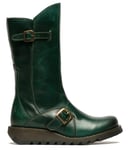 Fly London Womens Green MES 2 Wedge Heel Buckle Mid-Calf Leather Zip Platform Boots - Dark Green - Size UK 5