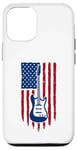 Coque pour iPhone 12/12 Pro Drapeau américain guitare électrique drapeau américain pour guitariste drapeau USA