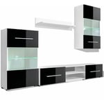 Meuble télé buffet tv télévision design pratique mural 5 pièces avec éclairage led noir