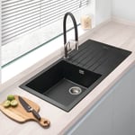 Cookology SIENNA/BK Sienna Granite Composite Kitchen Sink and Drainer - Black