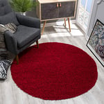 SANAT Tapis Rond, à Poils Longs, Moderne, pour Salon, Chambre à Coucher, Salle à Manger ou Chambre d'enfant, Rouge, Dimensions : 150 x 150 cm