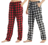 YUSHOW Lot de 2 Bas de Pyjama Femme Flanelle Pyjamas Hiver à Carreaux Pantalon de Pyjama Nuit Chaud avec Poches Doux et Confortable,Rouge Noir+Gris Noir,L