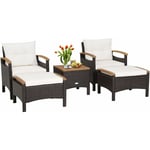 Salon de Jarin 5 Pcs en Polyrotin Anti-UV, 2-4 Personnes avec Coussins, 2 Fauteuils, 2 Tabourets et 1 Table Basses Marron - Costway