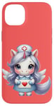 Coque pour iPhone 14 Plus Valentine Unicorn Caring Nurse Love Healthcare Poney magique