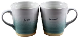 Pottery Style Mugs - Aqua Duck Egg Blue - Be Kind / Happy (Set Of 2)