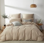 Sedefen Housse de Couette 220x240 cm Kaki Beige Parure de Lit 2 Personnes avec Fermeture Éclair Réversible Housse Couette en Microfibre avec 2 Taies d'oreiller 65x65 cm