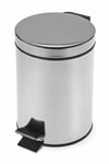 MIRROR FINISH 3 LITRE ROUND PEDAL BIN METAL NON SLIP BASE DURABLE RUBBISH