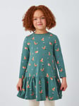 John Lewis Kids' Fox Jersey Dress, Forest Green