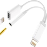 Adaptateur Ecouteur Iphone(2en1)Chargeur Cable Certifié Apple Mfi Jack Lightning Vers 3.5 Mm Casque Pr Accessoire Pour 14 13 12 11 Pro 7 8 Plus X Se Xs Xr Ipad Air Câble Voiture Audio Écoute[Q975]