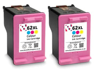 2 x 62XL Colour Refilled Ink Cartridge For HP Officejet 5745 Printer