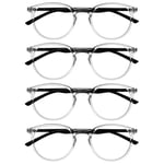 OPULIZE Met Lunettes de Lecture Pack de 4 Montures Rondes et Minces Charnières à Ressort Anti-Rayures Transparente Hommes Femmes RRRR60-C +2.00