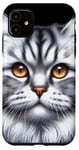 Coque pour iPhone 11 Chat tigré argenté x Chat mignon x Chat gris