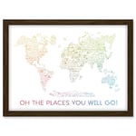 Artery8 World Travel Landmark Line Map Oh The Places You Will Go! Rainbow White Artwork Framed A3 Wall Art Print