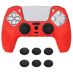 eXtremeRate PlayVital Passion Red 3D Studded Edition Anti-Slip Silicone Case Cover for ps5 Controller, Rubber Skin for ps5 Wireless Controller with 6 Black Thumb Grip Caps