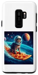Coque pour Galaxy S9+ Chat surfant sur planche de surf pizza, chat portant un casque de surf